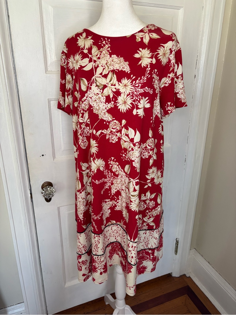 J. Jill Red and Cream Floral Midi Dress